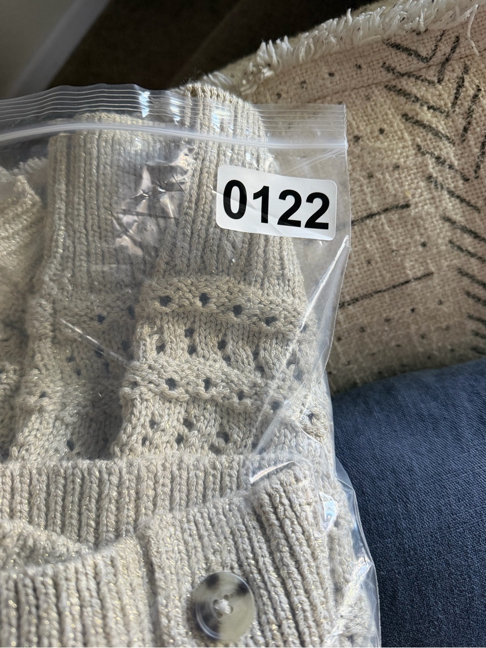 Loft Shimmer Pointelle Crewneck Cardigan S Gold Neutral - Picture 7 of 8